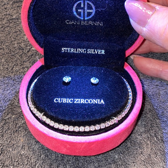 2Pc. Cubic Zirconia Tennis Bracelet & Stud Earrings in Sterling Silver - Picture 3 of 7